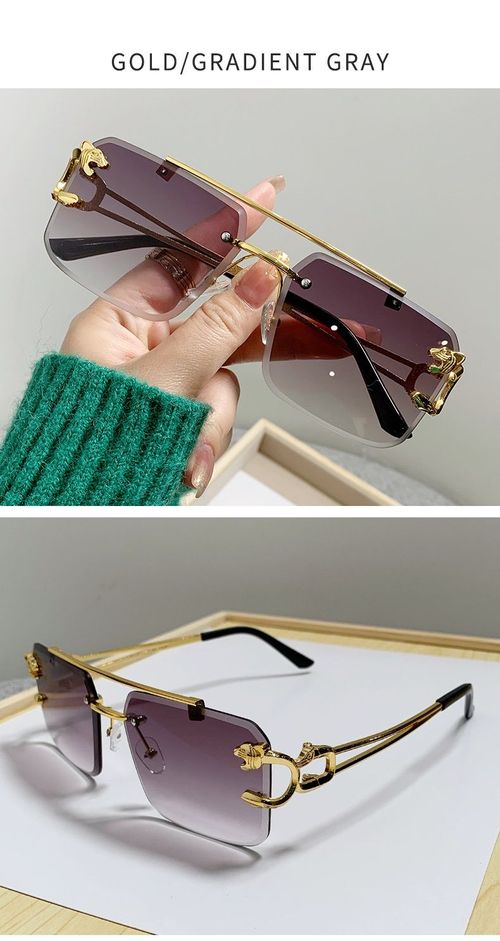Hot sale frameless cut edge rectangular sunglasses for men and women universal frame leopard head double bridge sunglasses 2025 rimless sun glass