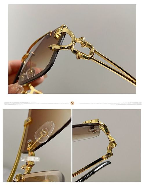 Hot sale frameless cut edge rectangular sunglasses for men and women universal frame leopard head double bridge sunglasses 2025 rimless sun glass