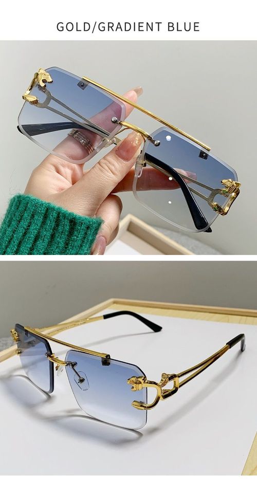 Hot sale frameless cut edge rectangular sunglasses for men and women universal frame leopard head double bridge sunglasses 2025 rimless sun glass