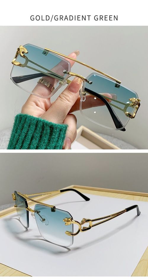 Hot sale frameless cut edge rectangular sunglasses for men and women universal frame leopard head double bridge sunglasses 2025 rimless sun glass
