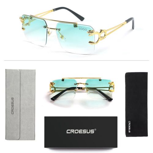 Hot sale frameless cut edge rectangular sunglasses for men and women universal frame leopard head double bridge sunglasses 2025 rimless sun glass