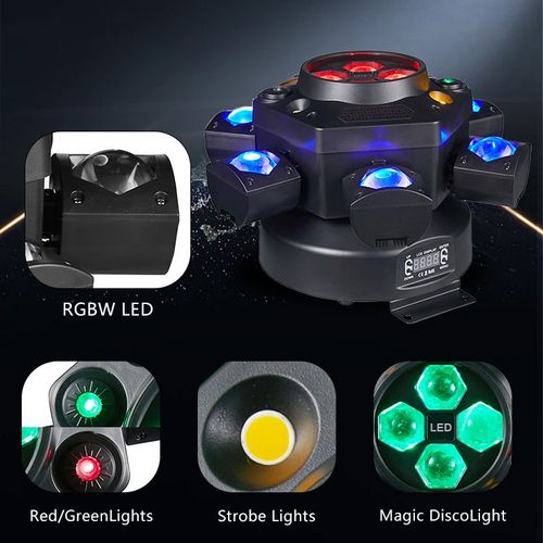 6 Arm Bee Eye DJ LED Strobe Disco Stage Light 150W RGBW Laser Party Light Wedding Theme Park Remote Control Beam Moving Head