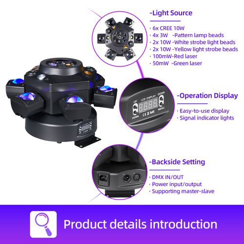 6 Arm Bee Eye DJ LED Strobe Disco Stage Light 150W RGBW Laser Party Light Wedding Theme Park Remote Control Beam Moving Head