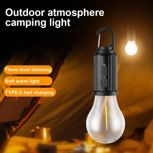 Solar Light Emitting Diode Camping Light with USB Charging White ABS Body Waterproof Outdoor Tent Light for Barbecue and Camping