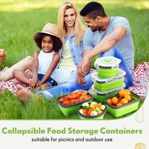Silicone Pre-Meal Box Foldable Foldable food storage box container with air tight snap top cover