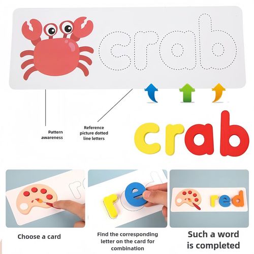 Montessori 3D Wooden Alphabet Puzzle Children's English Learning Toy Spelling and Writing Toy Alphabet Matching Game Word Spelling Activity