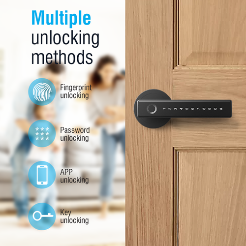 Motorized Smart Door Lock with Digital Door Handle Lever Fingerprint Code Key for Home Hotel Smartphone Compatibility