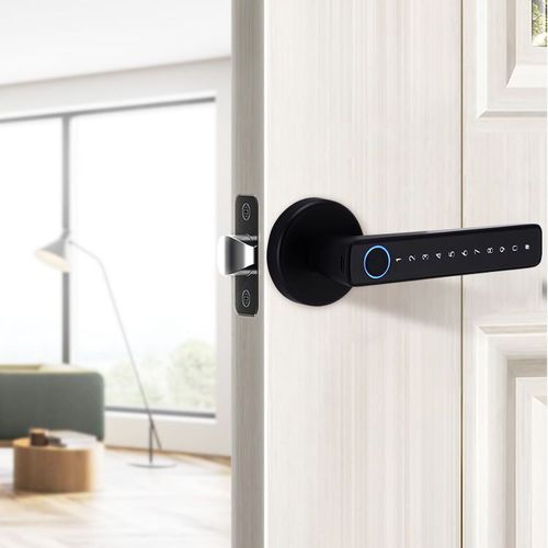 Motorized Smart Door Lock with Digital Door Handle Lever Fingerprint Code Key for Home Hotel Smartphone Compatibility