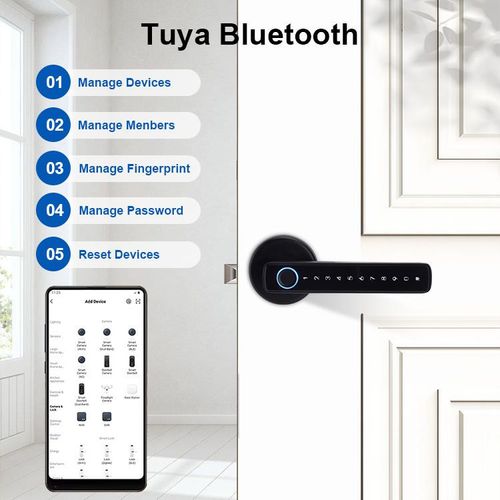Motorized Smart Door Lock with Digital Door Handle Lever Fingerprint Code Key for Home Hotel Smartphone Compatibility