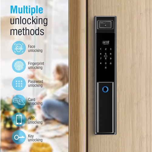 3D facial recognition digital smart biometric fingerprint door lock aluminum-wood door application WiFi home security fingerprint lock