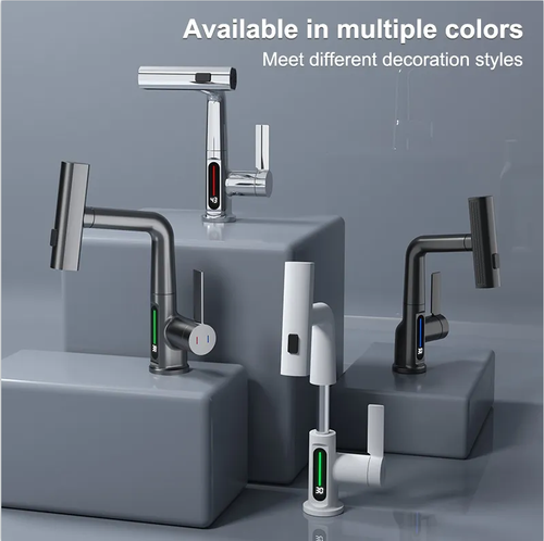 Popular digital display basin faucet hot and cold water bathroom household all-copper lift pull basin faucet