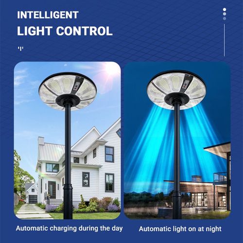 High-efficiency solar panel, polysilicon, ABS material, IP66 waterproof, 500W UFO-style LED solar garden light (Includes 118-inch long pole)