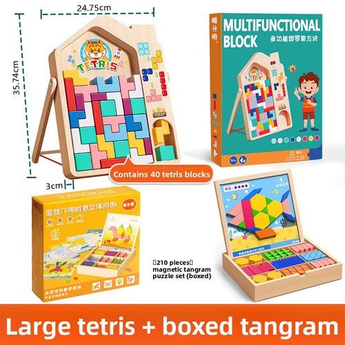 3D Russian Building Blocks Thinking Training Tangram Puzzle Toy Wooden Puzzle
