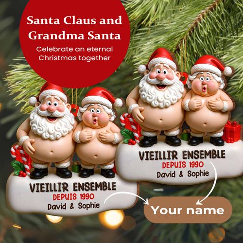 Celebrate A Timeless Christmas With Santa And Mrs Claus, Custom Wood Ornament, Gift For Couples And Family