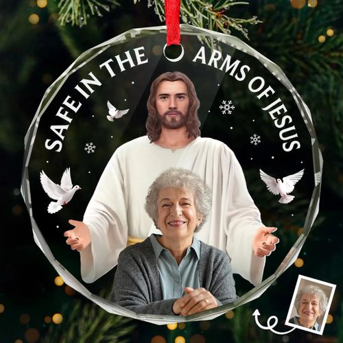 Custom Photo Circle Glass Ornament - Personalized Christmas Memorial Sympathy Gifts For Loss Of Mom, Dad - Your Spirit Shines Eternal