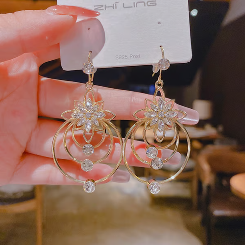 Geometric multi-layered circle flower earrings（Lotus circle）