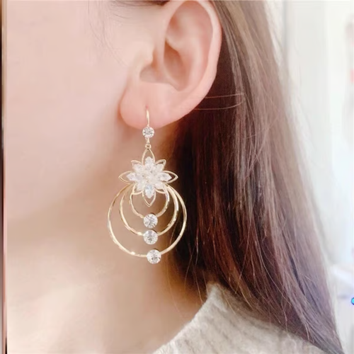 Geometric multi-layered circle flower earrings（Lotus circle）