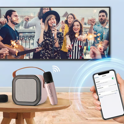 🎤✨Portable Bluetooth Karaoke Speaker with Dual Wireless Microphones - A Must-Have for Home KTVs