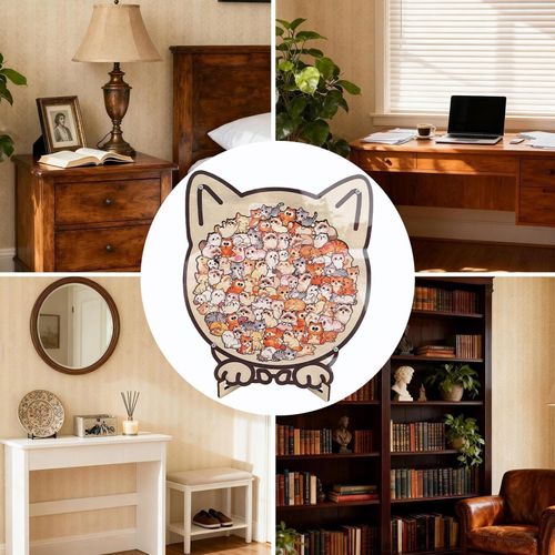Puzzle Animalier en Bois Décoration de Bureau Irrégulière 22cm Support d'Exposition