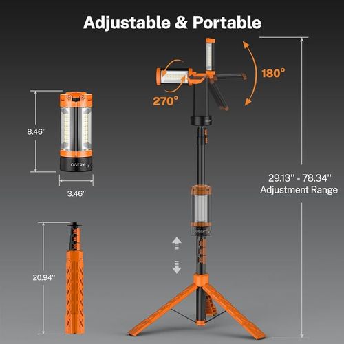 2200 Lumens Camping Light with Adjustable Tripod 1.75 to 6.5 Ft Cordless Dimmable Outdoor