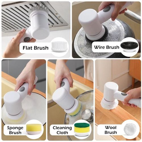 5 in 1 Electric Spin Scrubber for Bathroom Kitchen Tile Grout Deep Cleaning with 5 Brush Heads