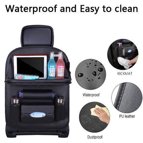 Car Seat Back Organizer with Foldable Table Tray Travel Storage Bag for Car