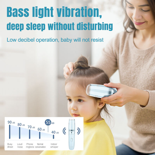 Fully washable, silent electric hair clipper for adults and babies with automatic hair suction.