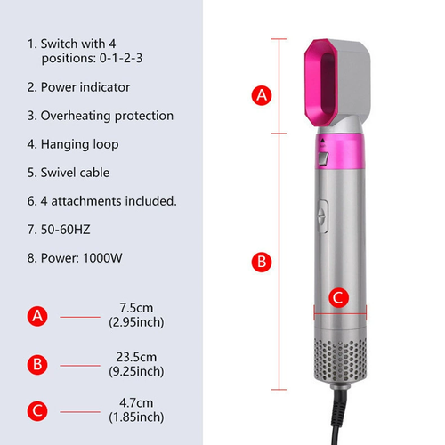 5-in-1 Hair Dryer Hot Air Brush, Straightener and Curler, Multifunctional Hair Styling Tool for Home Use (Suitable for both wet and dry hair)