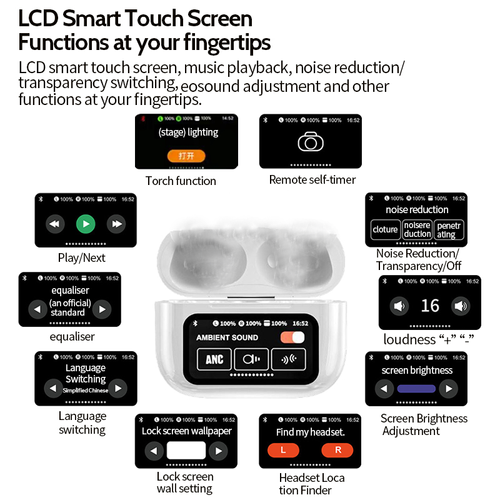 LED touchscreen in-ear waterproof sports headphones