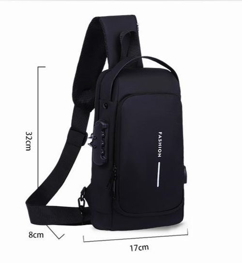 Bolsa masculina minimalista e multifuncional – Com fechadura antirroubo, alça ajustável para uso como bolsa transversal. Bolsa resistente à água, com porta USB. Ótima opção para uso no dia a dia, seja para negócios ou para deslocamentos urbanos.