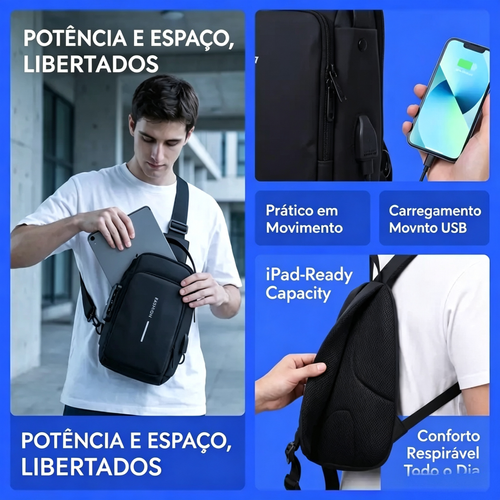 Bolsa masculina minimalista e multifuncional – Com fechadura antirroubo, alça ajustável para uso como bolsa transversal. Bolsa resistente à água, com porta USB. Ótima opção para uso no dia a dia, seja para negócios ou para deslocamentos urbanos.