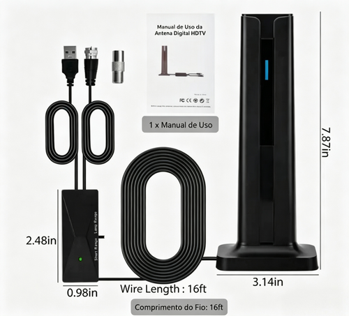Antena de TV Digital HD, com resolução de 1080P e 4K Ultra HD. Permite recepção de sinal de alta qualidade em ambientes internos, com alcance longo. Ideal para entretenimento doméstico. Suporta canais como NBC, ABC e HSN.