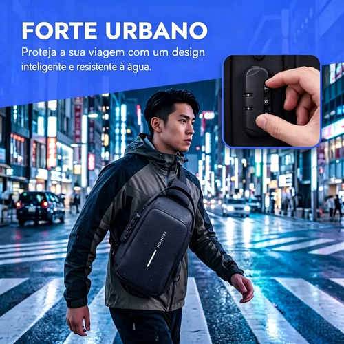 Bolsa masculina minimalista e multifuncional – Com fechadura antirroubo, alça ajustável para uso como bolsa transversal. Bolsa resistente à água, com porta USB. Ótima opção para uso no dia a dia, seja para negócios ou para deslocamentos urbanos.