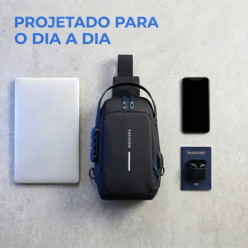 Bolsa masculina minimalista e multifuncional – Com fechadura antirroubo, alça ajustável para uso como bolsa transversal. Bolsa resistente à água, com porta USB. Ótima opção para uso no dia a dia, seja para negócios ou para deslocamentos urbanos.