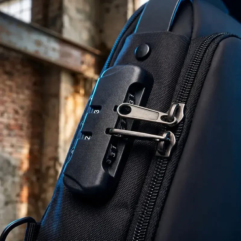 Bolsa masculina minimalista e multifuncional – Com fechadura antirroubo, alça ajustável para uso como bolsa transversal. Bolsa resistente à água, com porta USB. Ótima opção para uso no dia a dia, seja para negócios ou para deslocamentos urbanos.