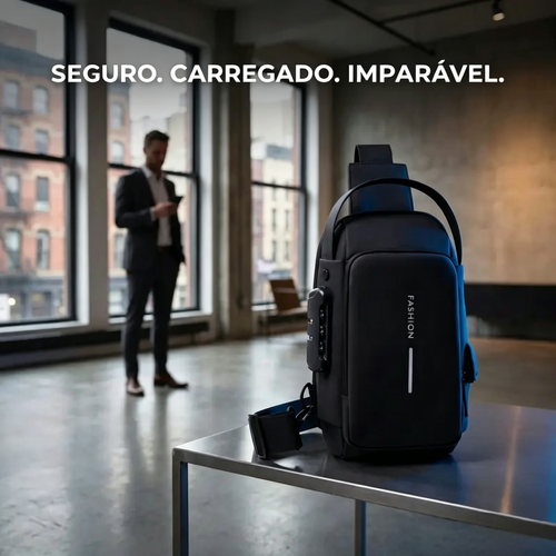 Bolsa masculina minimalista e multifuncional – Com fechadura antirroubo, alça ajustável para uso como bolsa transversal. Bolsa resistente à água, com porta USB. Ótima opção para uso no dia a dia, seja para negócios ou para deslocamentos urbanos.