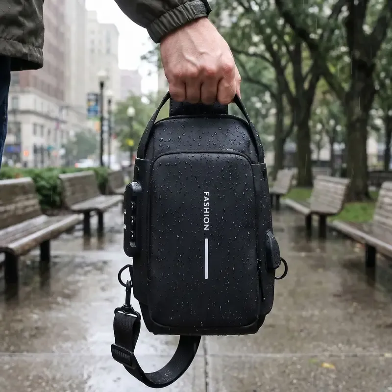 Bolsa masculina minimalista e multifuncional – Com fechadura antirroubo, alça ajustável para uso como bolsa transversal. Bolsa resistente à água, com porta USB. Ótima opção para uso no dia a dia, seja para negócios ou para deslocamentos urbanos.