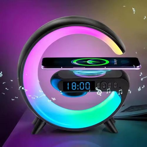 Portable Smart Loudspeaker Enclosure Speakers with Wireless Chargers Music Lights Clock RGB LED Lamp For Outdoor party Gift