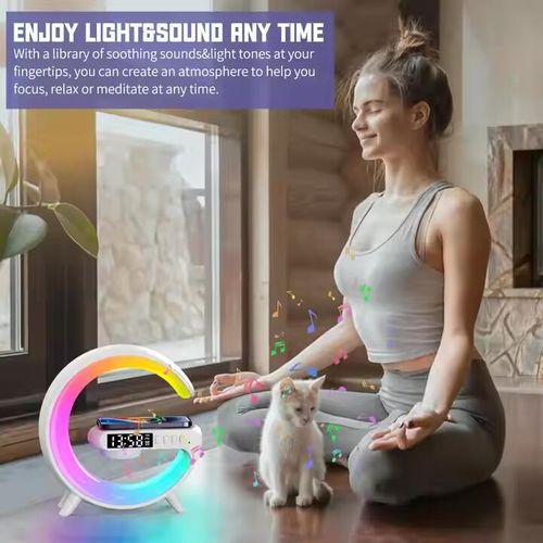 Portable Smart Loudspeaker Enclosure Speakers with Wireless Chargers Music Lights Clock RGB LED Lamp For Outdoor party Gift