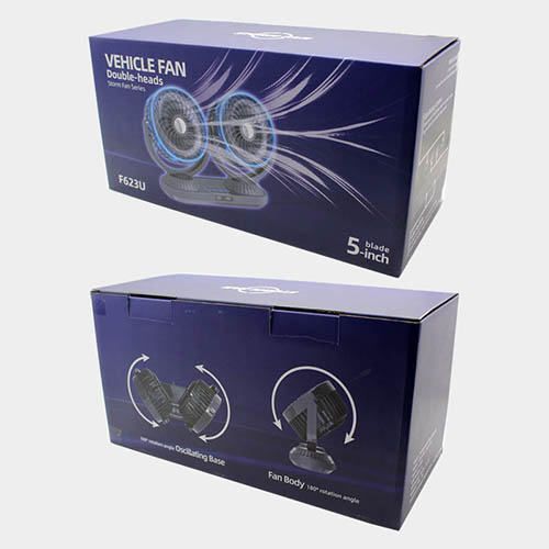 Automatic oscillating head car fan double head strong cooling car with electric fan