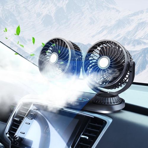 Automatic oscillating head car fan double head strong cooling car with electric fan