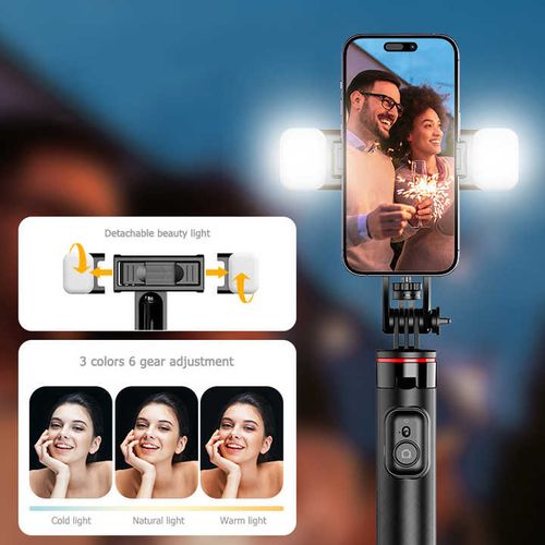 Foldable mobile stand tripod wireless selfie stick with shutter bluetooth, 360 degree rotation free shooting