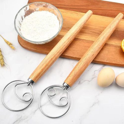Rubberwood Handle Stainless Steel Coil Beater Manual Whisk Kitchen Baking Tools