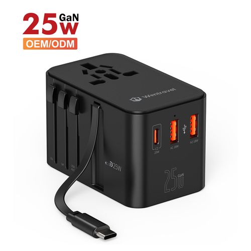 Power Adapter Type C Travel Wall Charger Universal Travel Adapter Built-in Usb C Cable