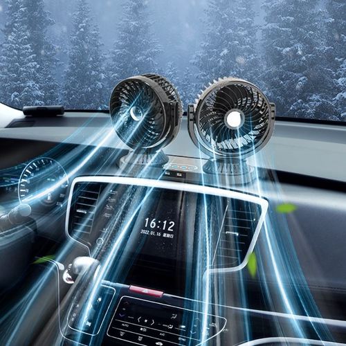 Automatic oscillating head car fan double head strong cooling car with electric fan