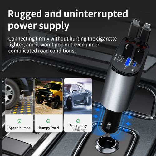 new design cable storage light emitting diode digital display quick adapter 2 port c type pd car station charger