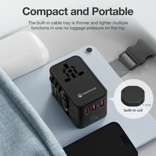 Power Adapter Type C Travel Wall Charger Universal Travel Adapter Built-in Usb C Cable