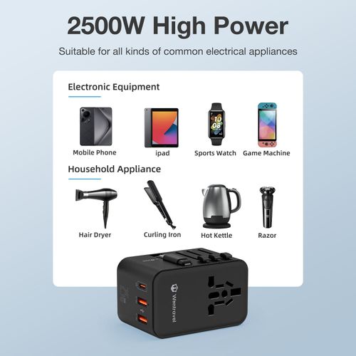 Power Adapter Type C Travel Wall Charger Universal Travel Adapter Built-in Usb C Cable