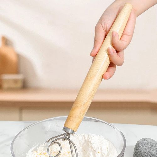 Rubberwood Handle Stainless Steel Coil Beater Manual Whisk Kitchen Baking Tools