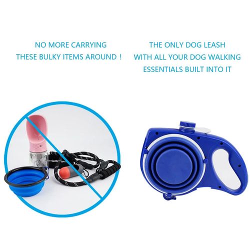 4-in-1 Durable Water Bottle Bowl Nylon Dog Leash with Poop Bag Dispenser, Extended Puppy Walking Run Leads